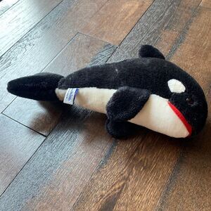 Vintage Sea World 1992 Shamu Orca killer whale plush stuffed animal 15 inch blac